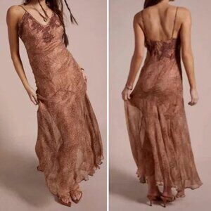 Free People x Nigel Preston Siren Maxi Dress Boho Sheer Animal Print Artisan
